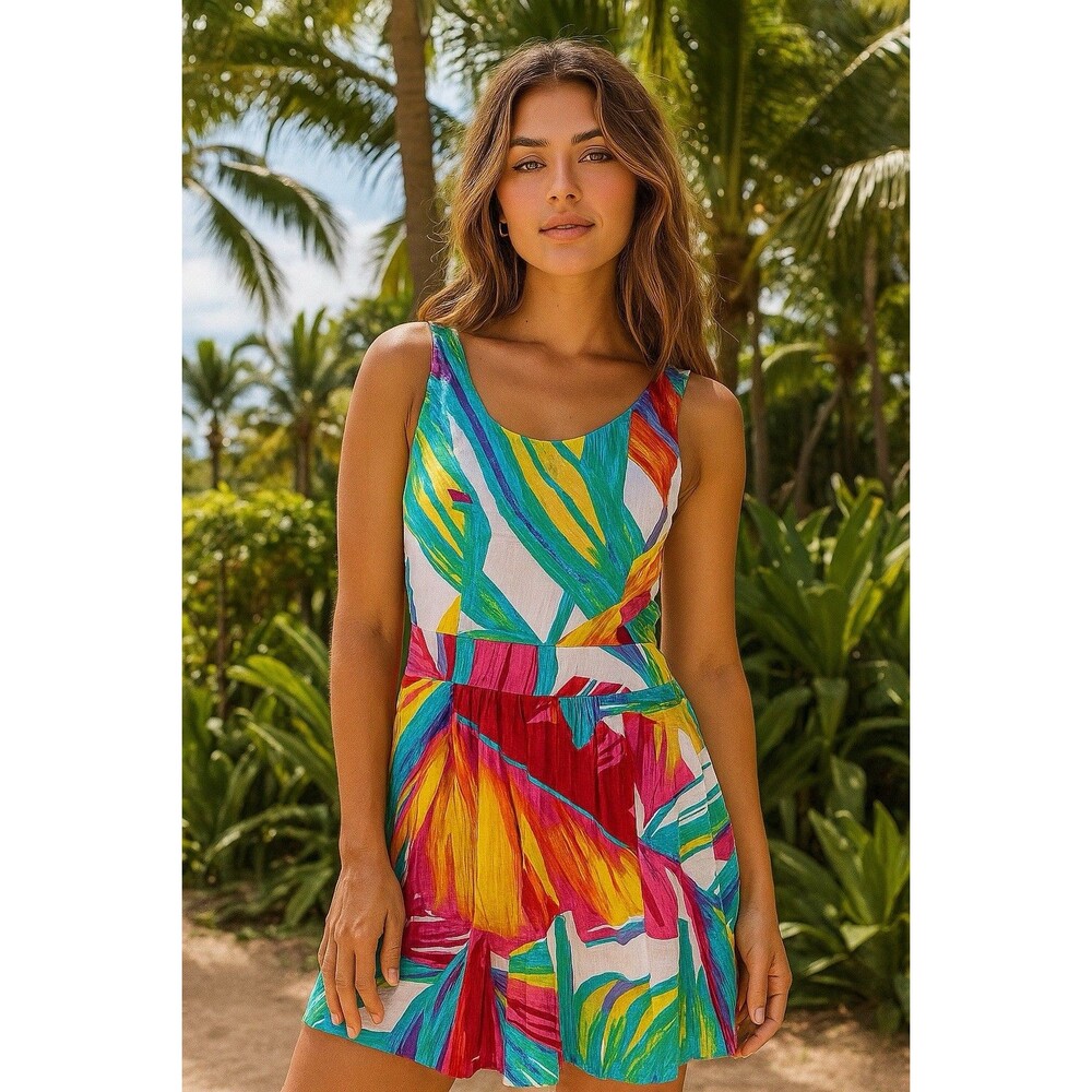 Farm Rio Tropical Multicolor Mini Dress open back Size P